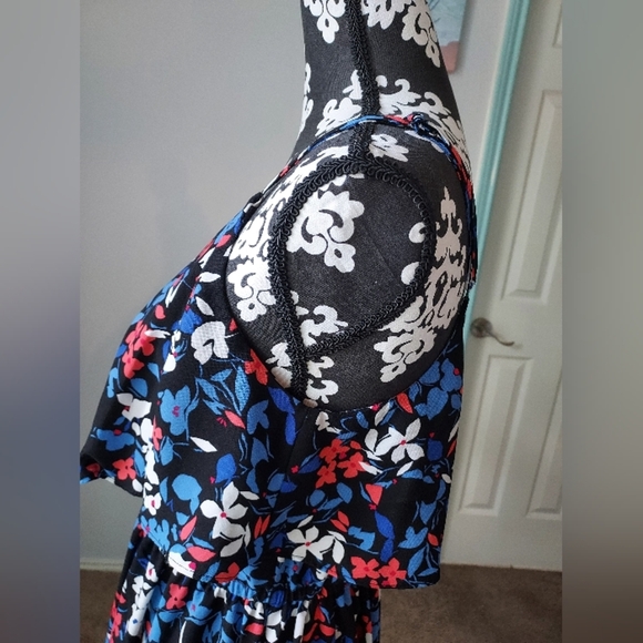 ELLE Blue Wildflower Print Elastic waist Summer Dress size M - Picture 8 of 10